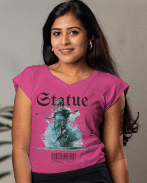 Statue Abstract Art T-Shirt for Women – Brain Loading Quote with Colour Splash Print
