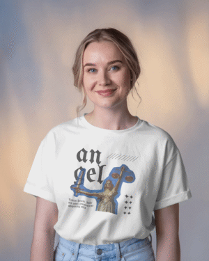 Angel T-Shirt for Women – Stylish Lady Justice Print | White Round Neck Cotton Tee